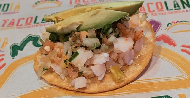 Tostada De Camarón / Shrimp on a Crispy Tortilla.