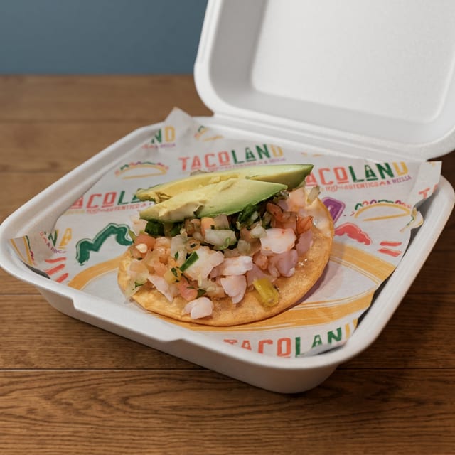 Tostada De Camarón / Shrimp on a Crispy Tortilla.