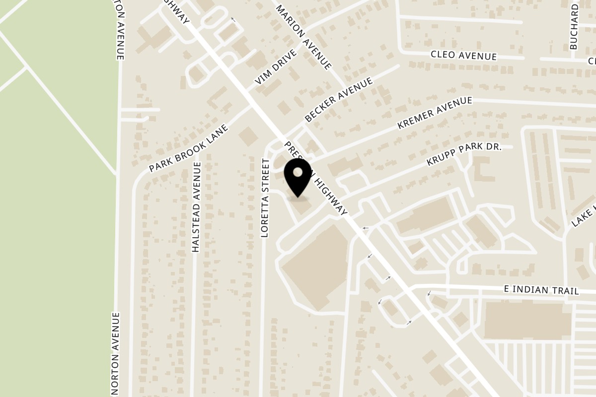 Map showing the location of Tacolandia on 5400 Preston Hwy in Louisville
